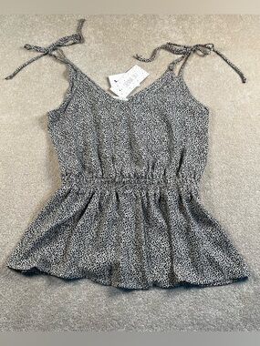 Animal Print Tank Black White Spaghetti Strap Tie Empire Waist NWT Women's Small